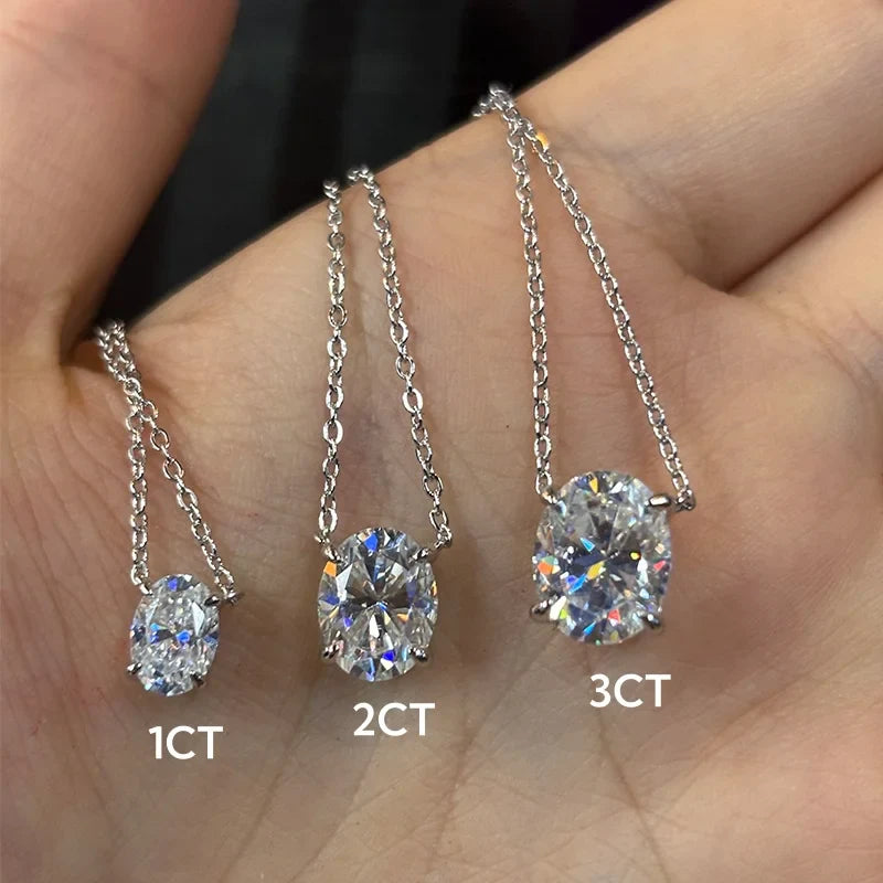 1/2/3Carat Oval Cut Solitaire Moissanite Pendant Necklace with certificate Diamond  Neckchain for women s925 silver Fine Jewelry