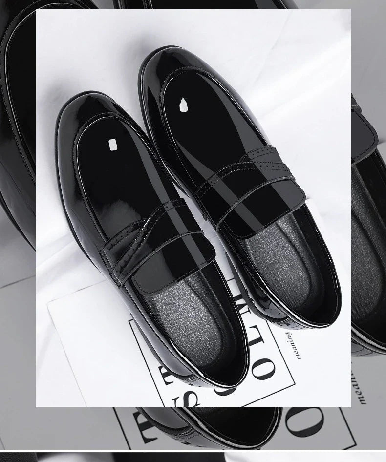 Spring Autumn New Patent Leather Shoes for Men Solid Color Fashion Wedding Shoes Male Low Top Casual Loafers Man