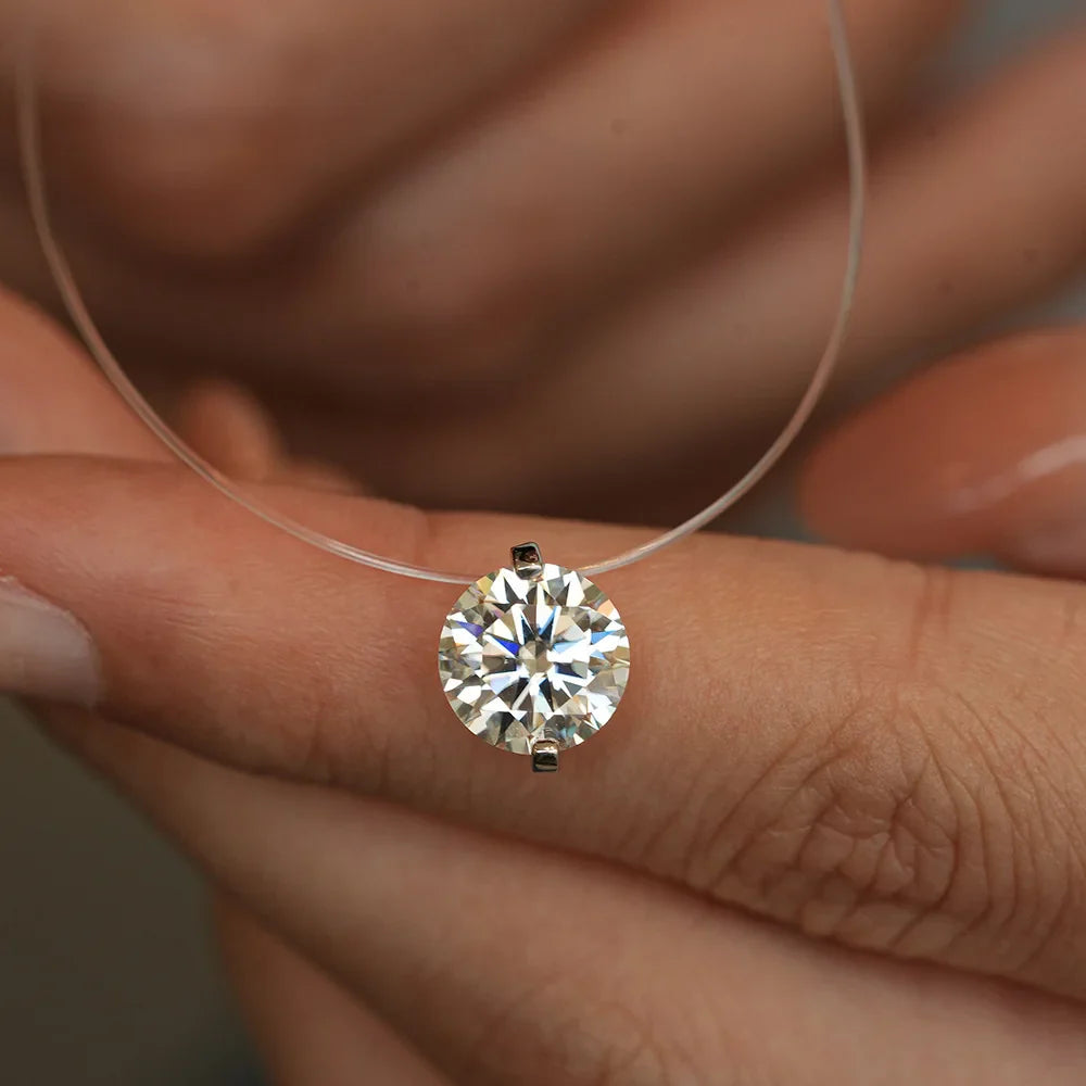 0.5-3CT Fishing Line Colorful Moissanite Pendant Necklace for Women  Certified 925 Sterling Silver Sparkling Diamond Necklace