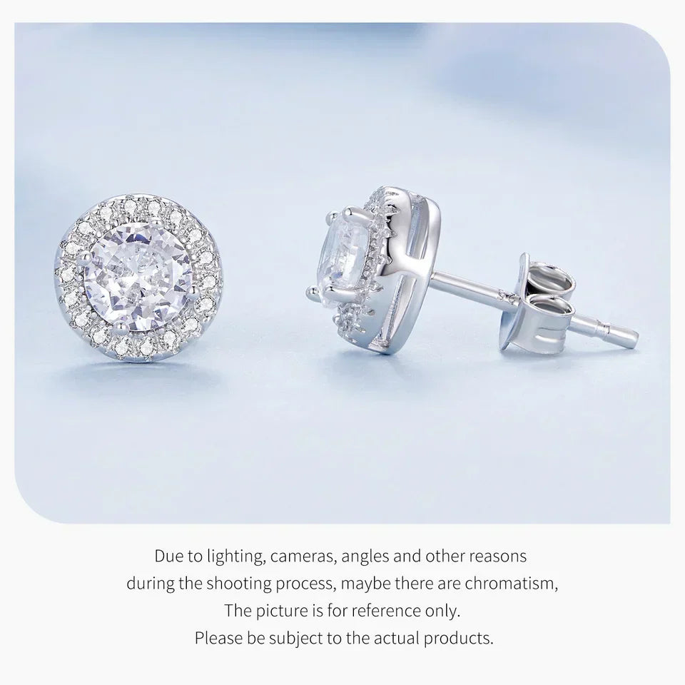 Gold Plated Halo CZ Stud Earrings 925 Sterling Silver Hypoallergenic Classic Elegant Heart Earrings Jewellry BSE894