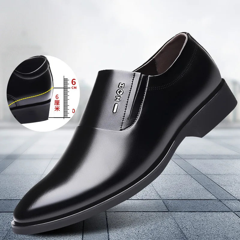 2026 New Men's Leather Slip-On Dress Shoes Formal Business Casual Loafers Male Fashion Non-slip Office Wedding Shoes Man