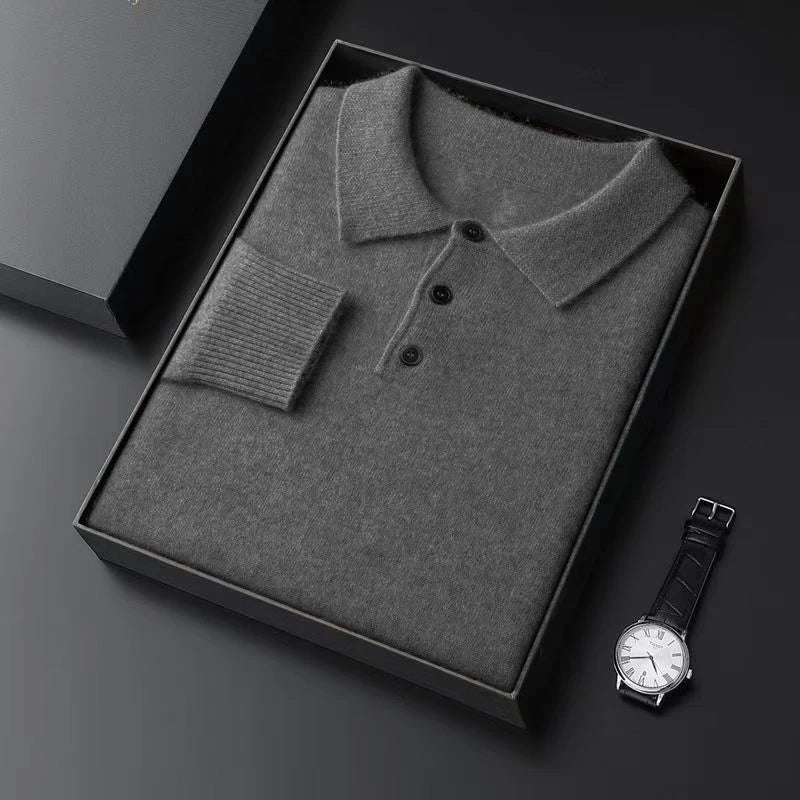 Autumn Mens Knit  Pullover Sweater Lapel Slim Fit Button Pullover HeavyWeight Polo Sweaters Outdoor Winter Warm Solid Streetwear