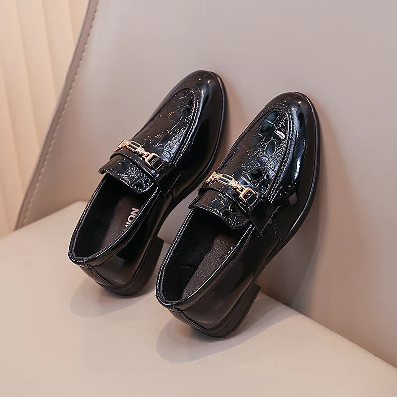 Boys Leather Shoes Black Classic Children Formal Shoes Point Toes Soft Bottom 2026 Spring Autumn Kids Flat Shoes British Style