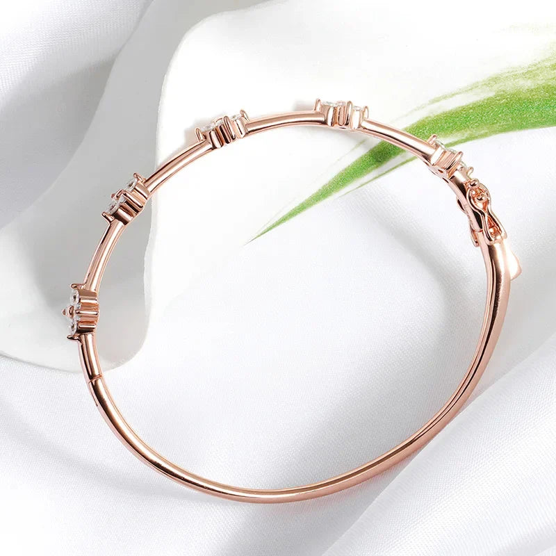 Certified 2.5mm Round Flower Moissanite Bangle for Women Original Pure 925 Sterling Silver Bracelet Luxury Female Jewelry