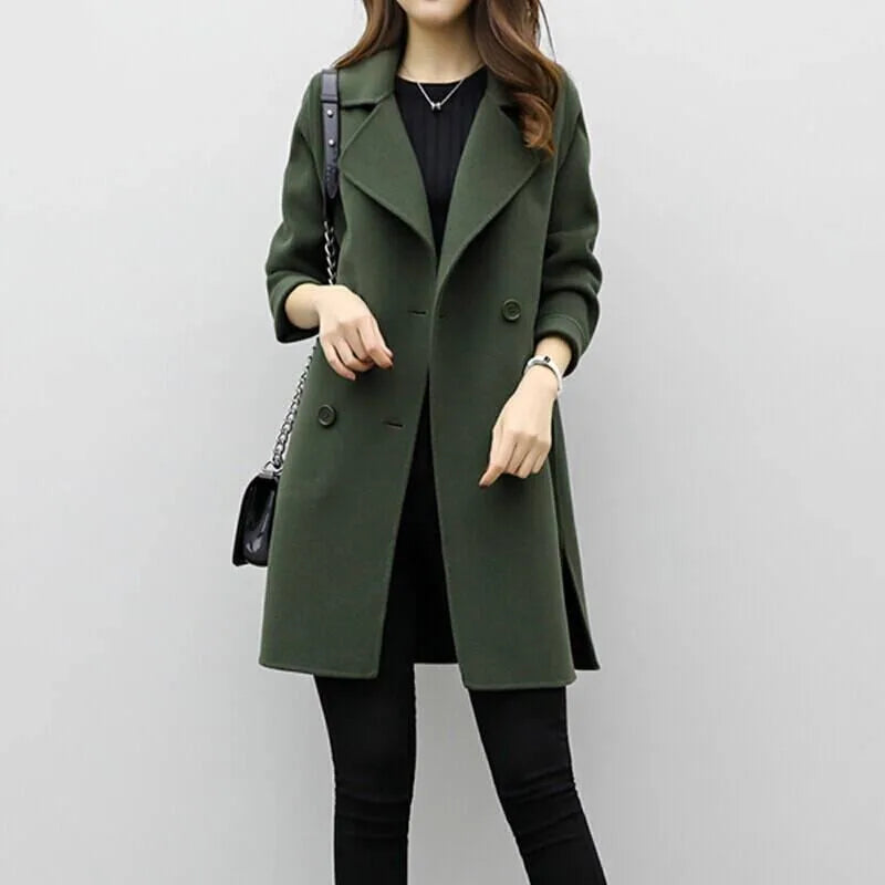 2025 Autumn/Winter New Women's Medium-Length Woolen Jacket Loose-Fit Slimming Double-Row Buttoning Overcoat