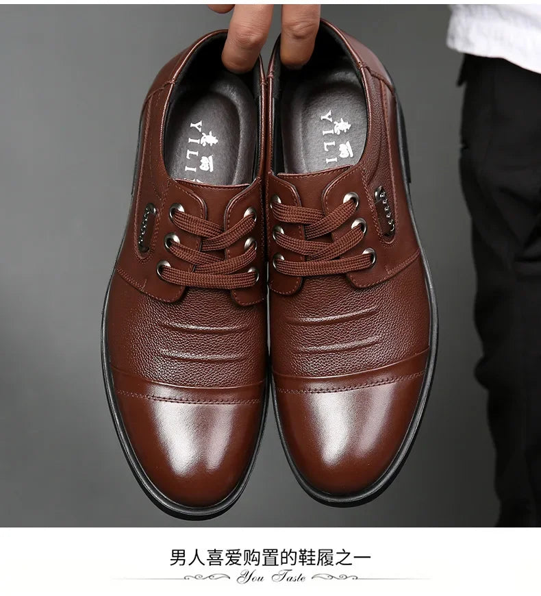 Men's Genuine Cow Leather Shoes Business Casual Shoes With Triple-Stitched Soles For Middle-Aged And Elderly Men 2025