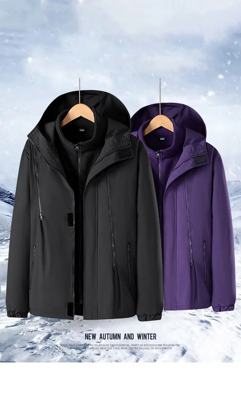 Women Three-in-One Detachable Autumn Winter Outdoor Climbing Windbreaker Windproof Waterproof Fleece Lined Jacket Coat Man Coats