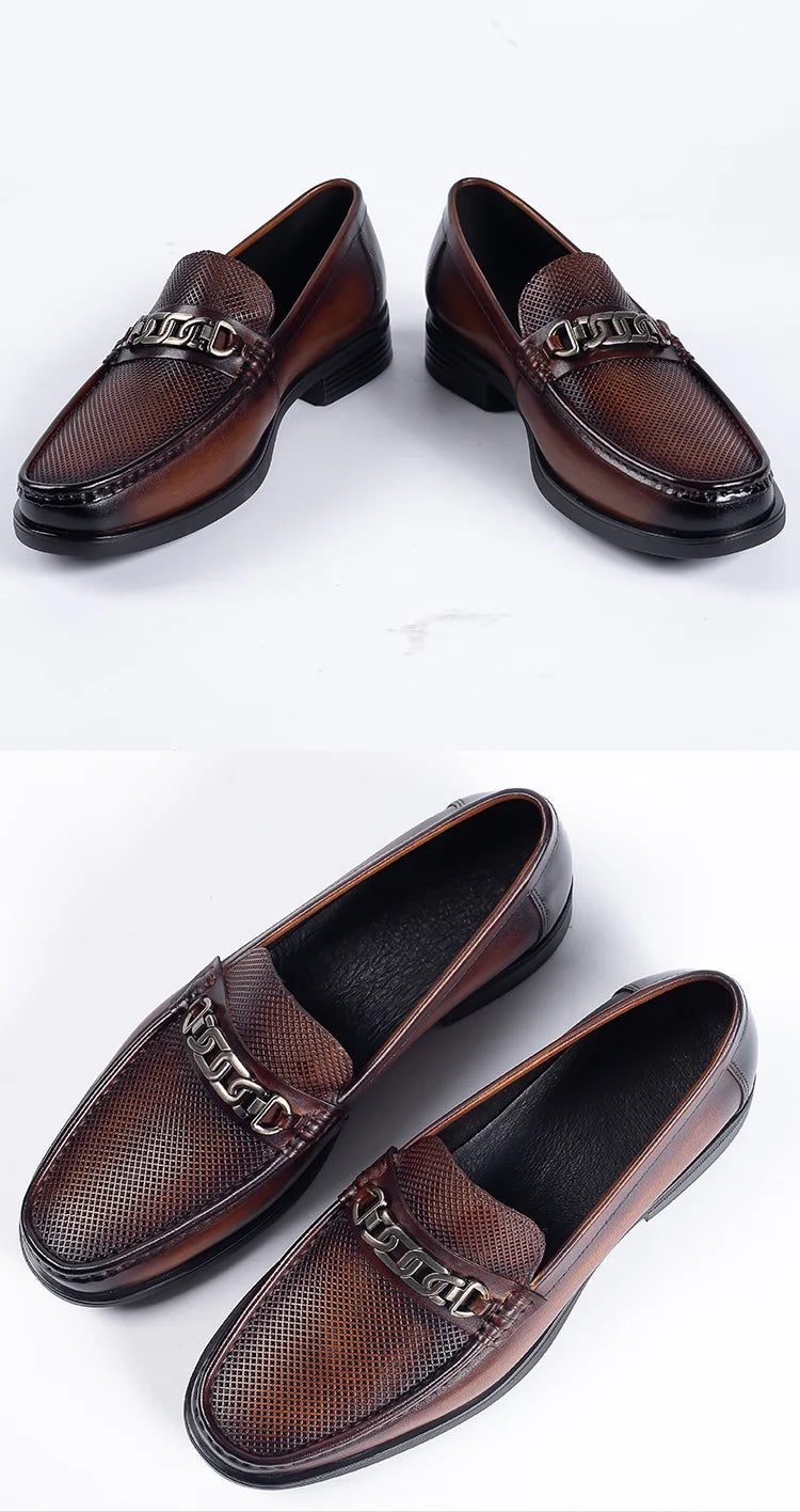 New 2025 Summer Men Genuine Leather Formal Business Loafers Slip On Retro Breathable Men Leather Moccasins Shoes