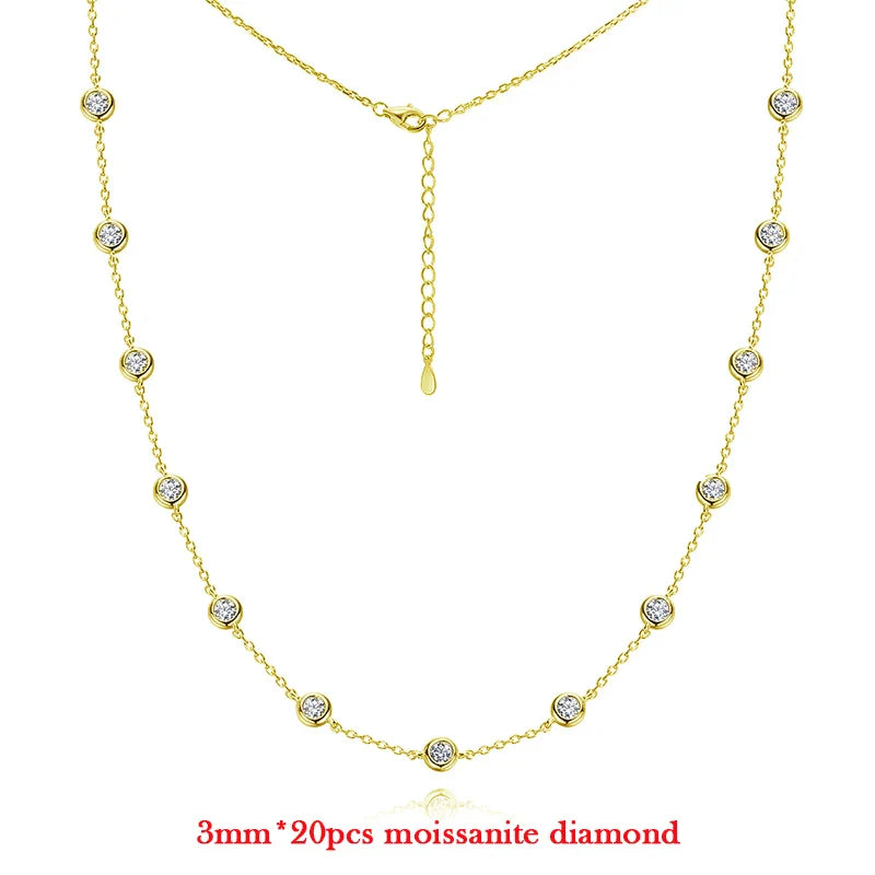 3MM Round Bubble Moissanite Diamond Tennis Neclace With 3carat Marquise Cut Pendant Neck Chain For Women 925 Silver Fine Jewelry