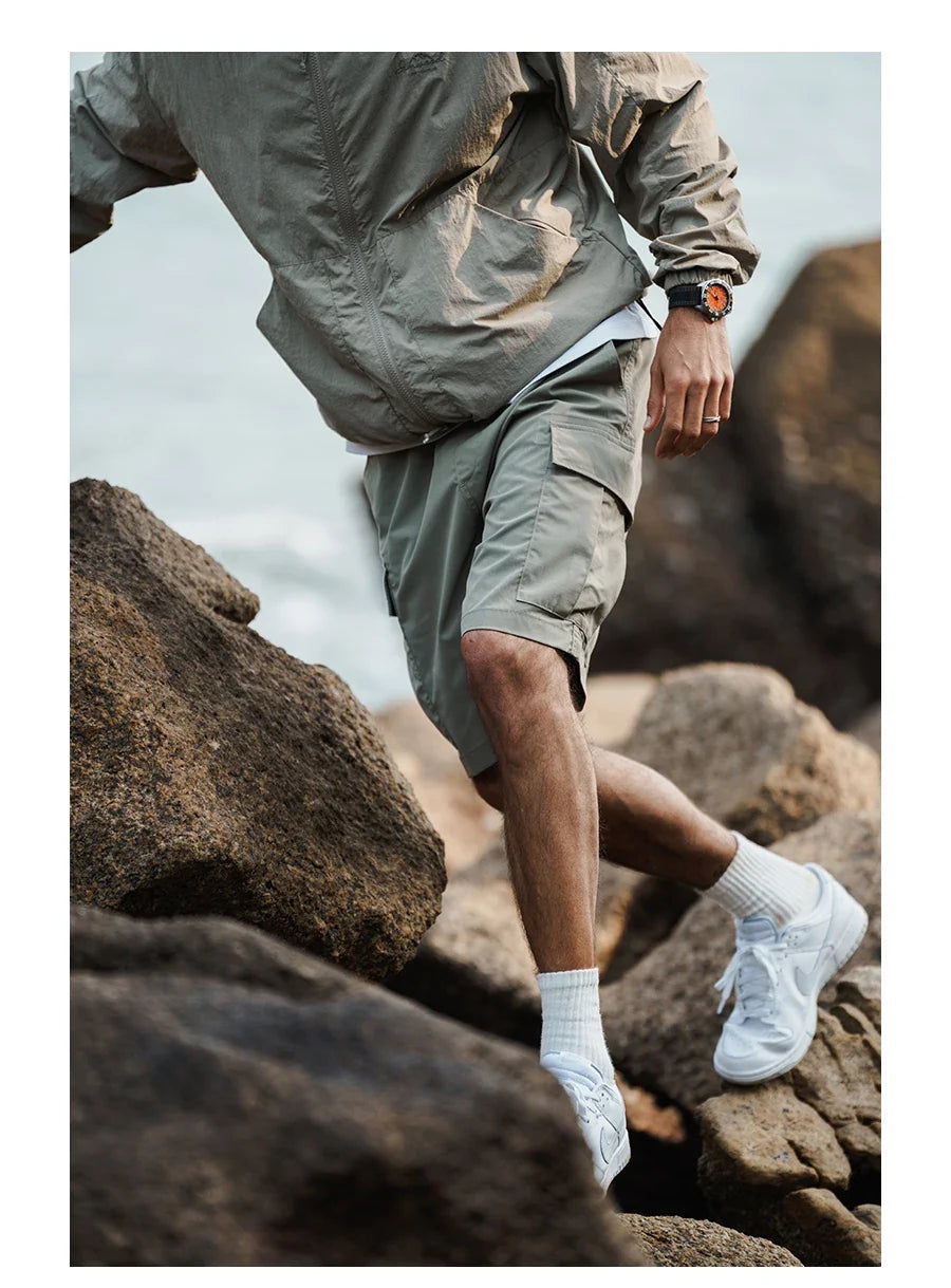 2024 Summer New  Oversize Lightweight 190g  Quick Dry Fabric Cargo Drawstring Shorts Men Cool Fishing Hiking Shorts