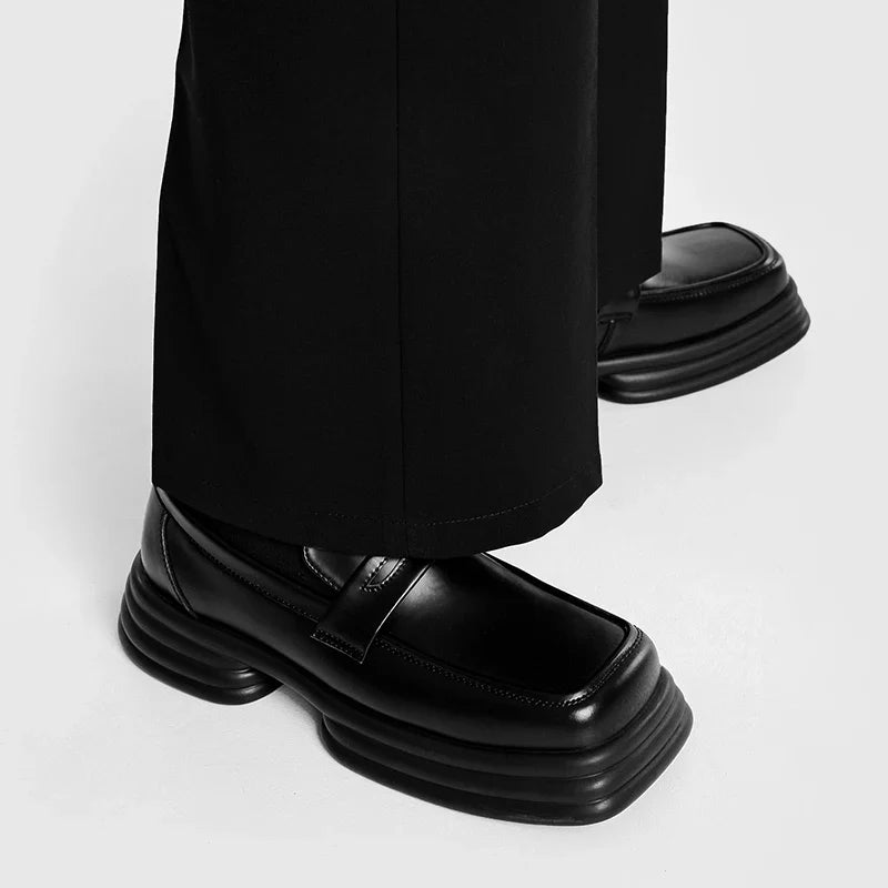 Men Zipper Patent Leather Increase Loafers Shoe Japan Korean Streetwear Fashion Thick Sole Platform Vintage Style Leather Shoes
