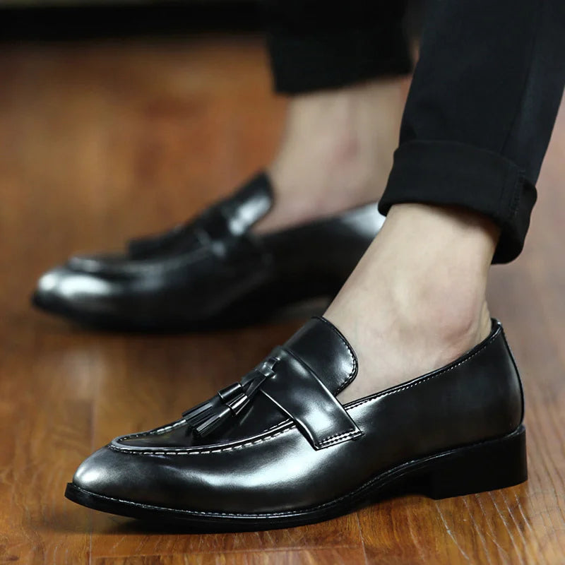 Men’s Fashion Tassel Dress Shoes – Classic Slip-On Leather Loafers (Black, Brown)