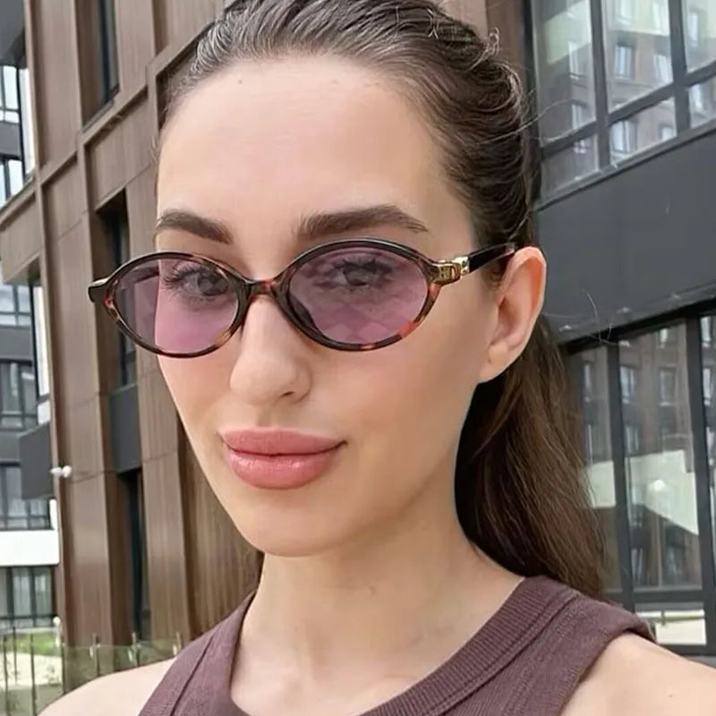 Fashion Oval Simple Literary Sunglasses Women Retro Small Frame Commuting Sunglasses Luxury Brand Design Travel Sunglasses UV400