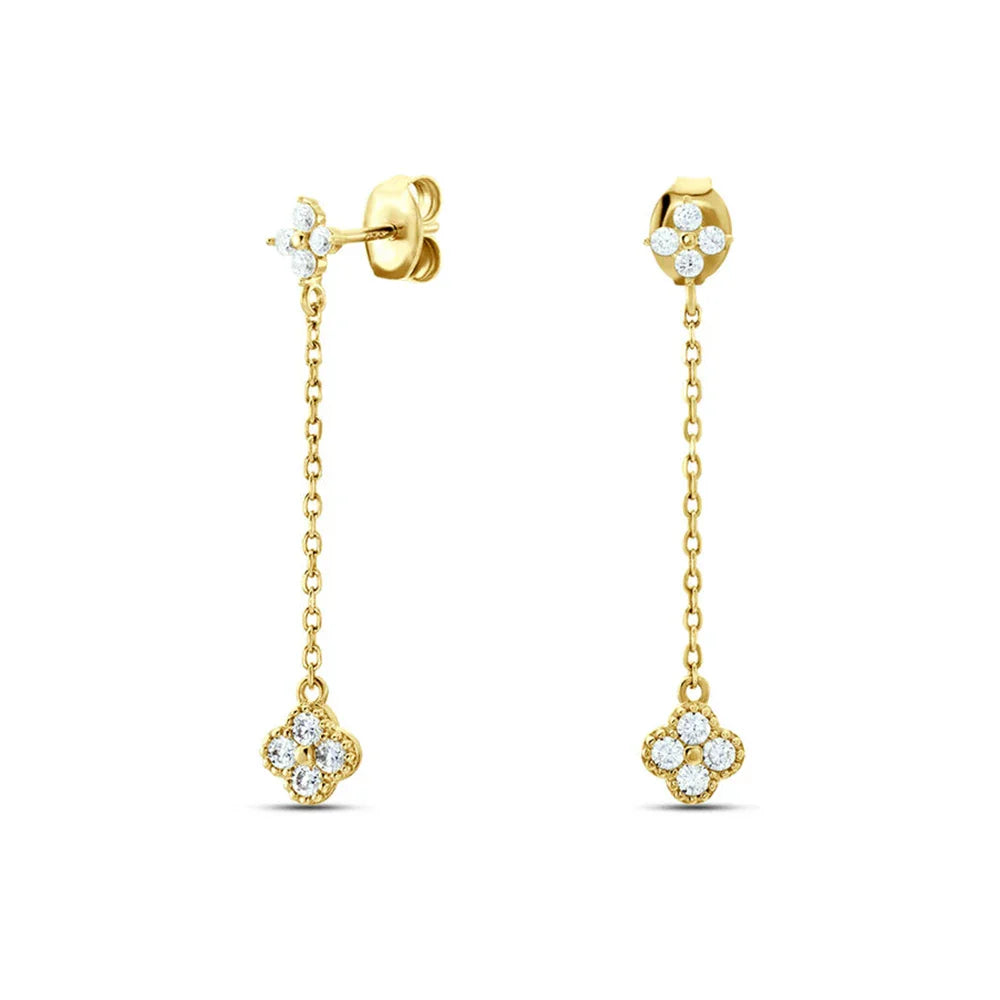 S925 Sterling Silver Petals Stud Earring Microinlaid Colorful Cubic Zirconia Chain Tassel Earrings For Women Dangle Earring