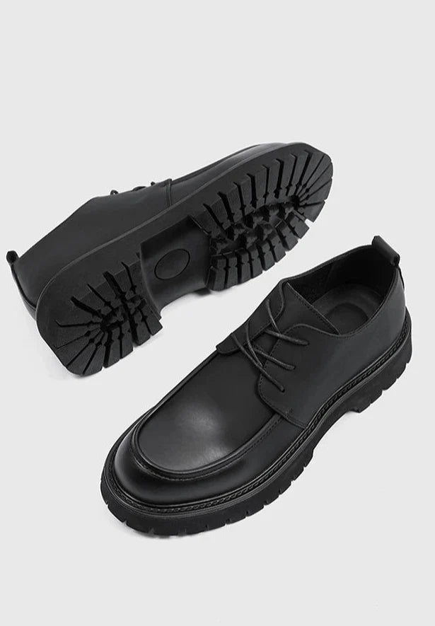 Men's Leather Shoes Black Round Toe Thick Sole Platform Male Casual Brogue Shoe Footwear Offer Designer Classic Original Retro