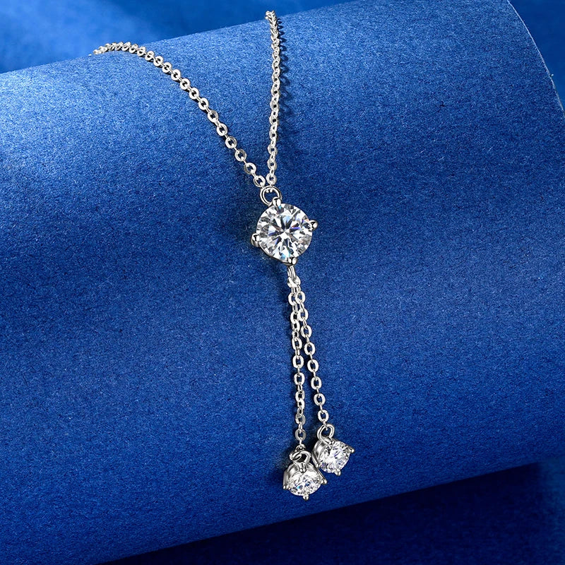 Full Round Cut Moissanite Tassel Chains Pendant Necklaces for Women Real S925 Sterling Silver Fine Jewelry Gifts Collar
