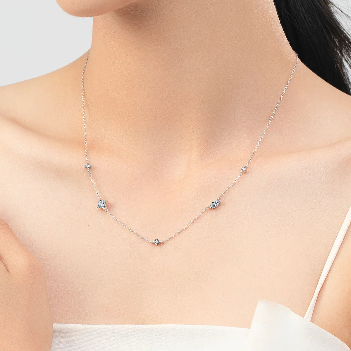 925 Sterling Silver Rainbow Colorful Zirconia Pendant Necklace Shiny Geometric Chain Neck For Women Party Jewelry Gift