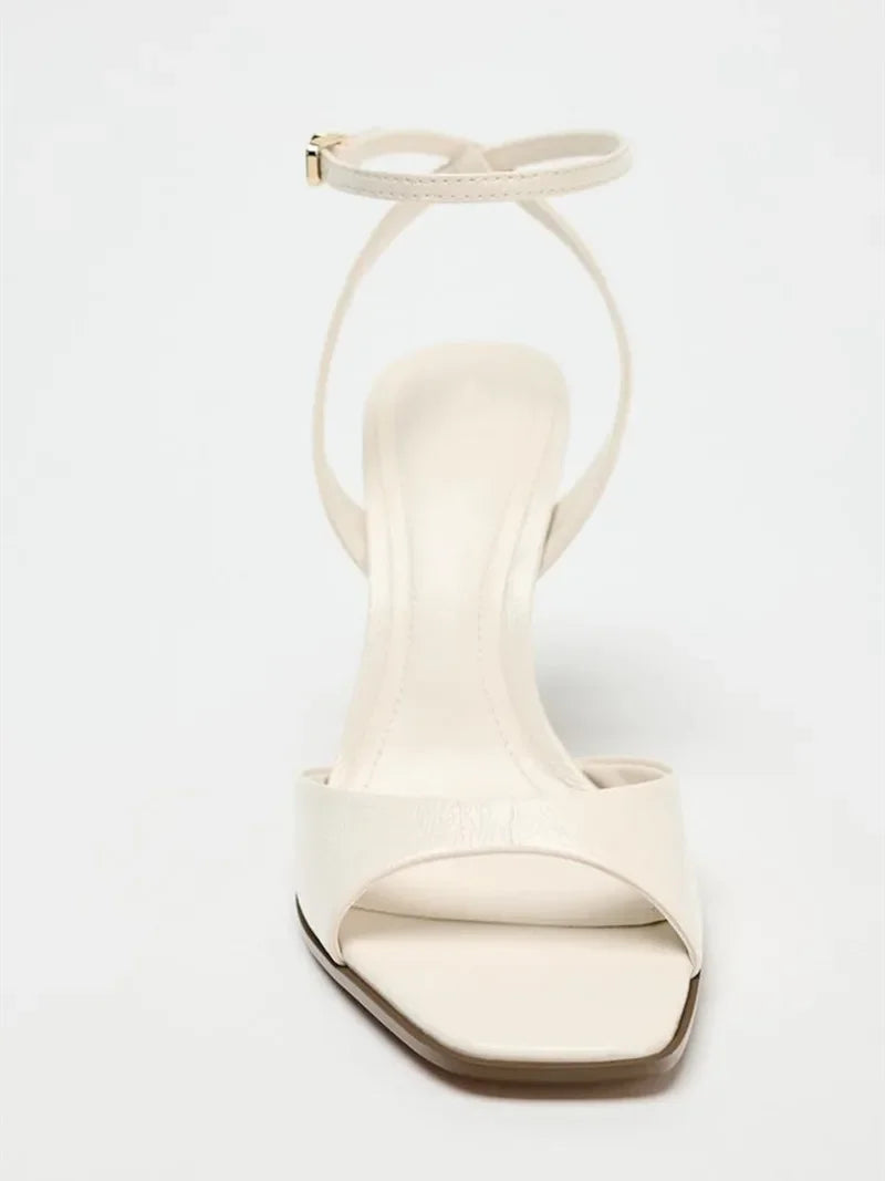 Elegant Ankle Strap High Heels Ladies Square Toe Fashion Party Dress Shoes Office Hollow Sexy Designer Brand Sandals Women Pumps