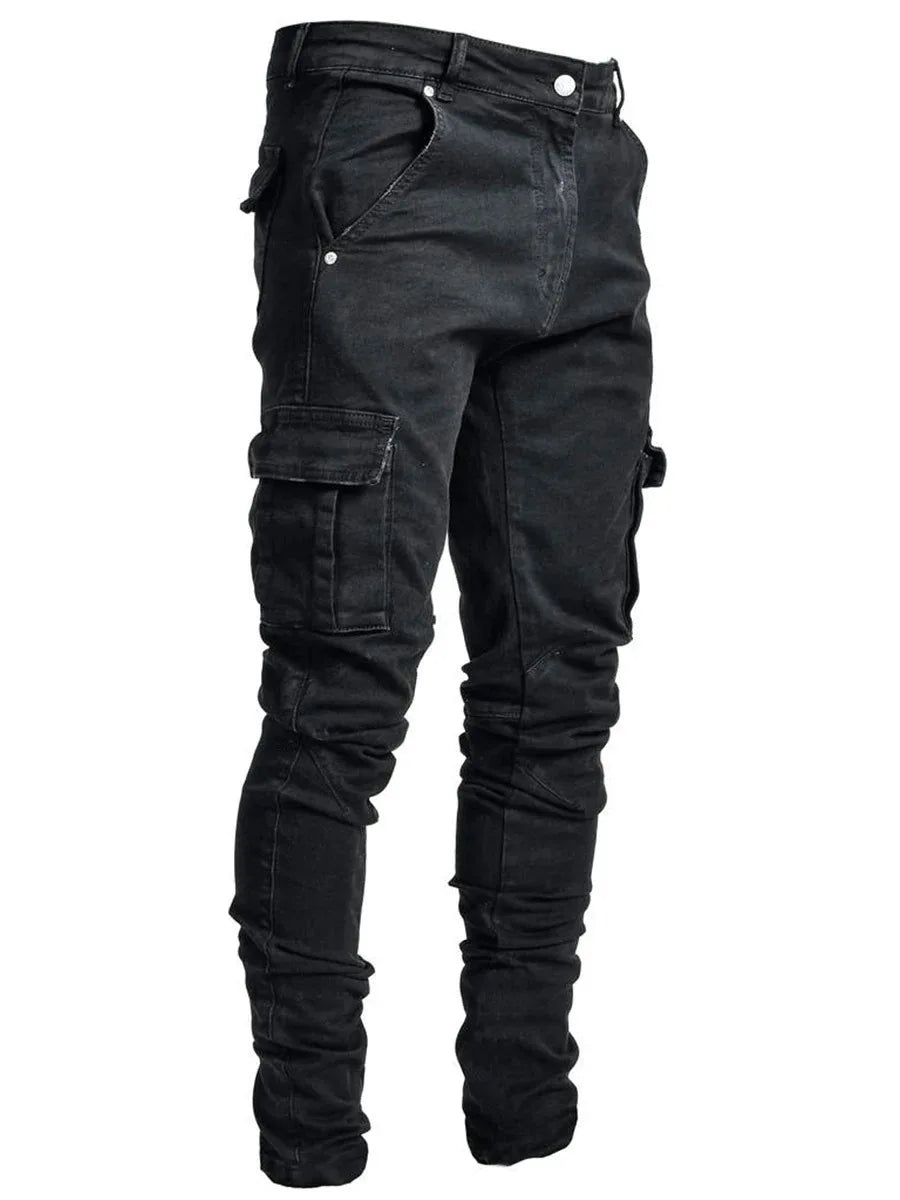 Men's Wash Solid Color Multi Pockets Jeans