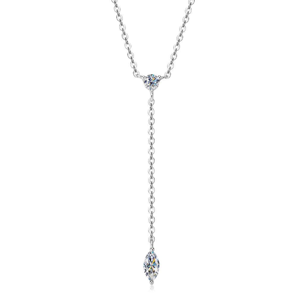 Marquise Cut Moissanite Necklaces Long Tassel Clavicle Chains Necklace for Women 925 Sterling Silver Jewelry Collares