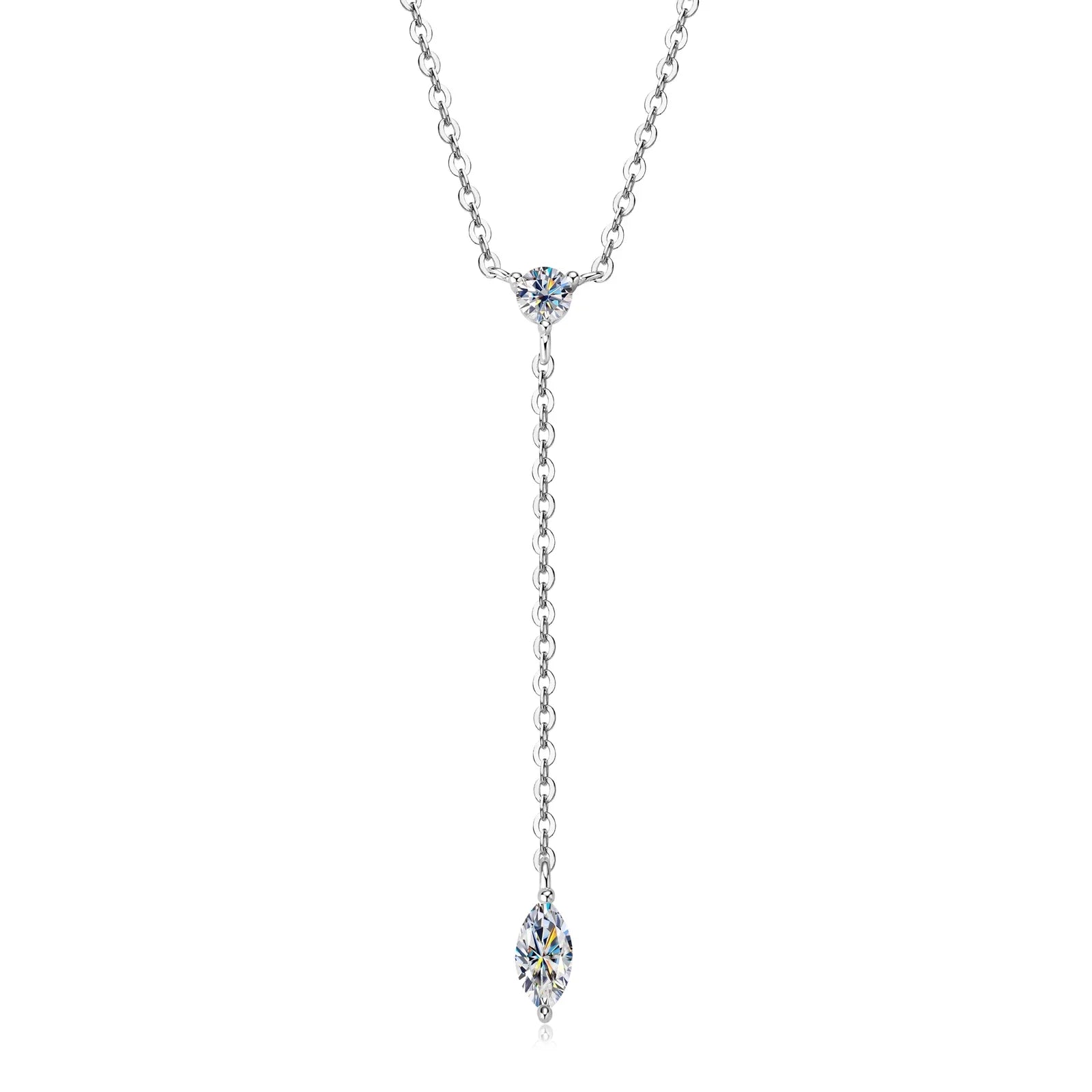 Marquise Cut Moissanite Necklaces Long Tassel Clavicle Chains Necklace for Women 925 Sterling Silver Jewelry Collares