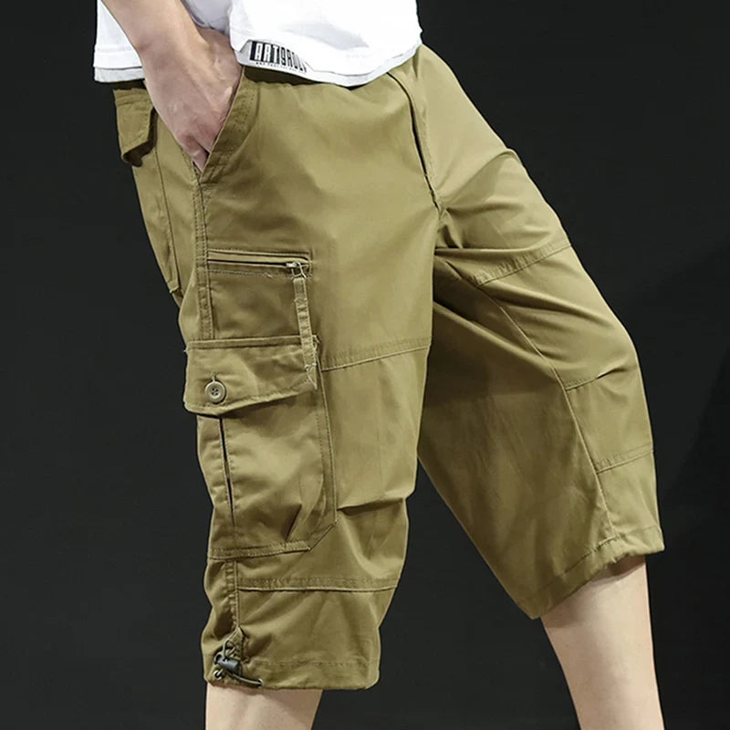 Mens Cargo Shorts Casual Half Pants Elastic Waist Summer Camo Shorts Sports Running Hiking Multiple Pockets Male Knee Pants