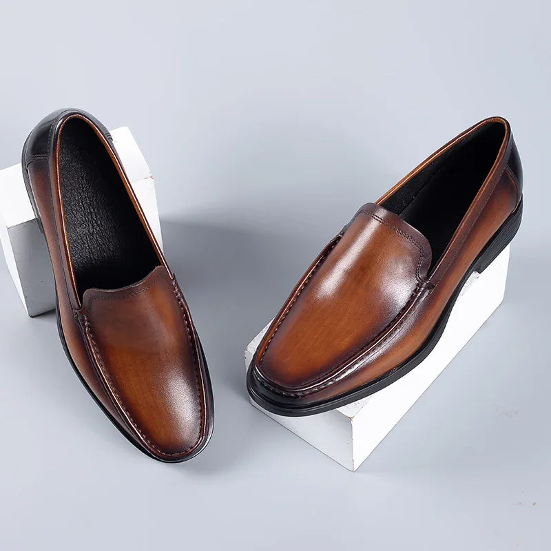 Italian Men's Formal Shoes Luxury Genuine Leather Handmade Black Wedding Soical Suit Buckle 2023 Summer New Oxford Dress Loafers