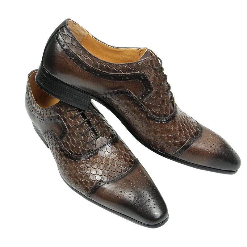 Men's Leather Shoes Engraving Printing Banquet Wedding Shoes Fashion High Quality Oxford Business Office Shoes Chocolate Black