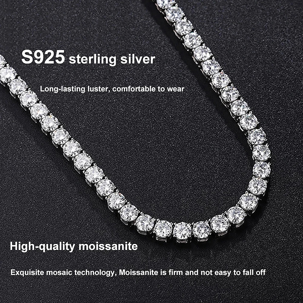 Certified Full Moissanite Tennis Necklaces Bracelets For Women Men 100% S925 Silver 3/4/5/6.5mm Lab Diamond Riviera Necklace