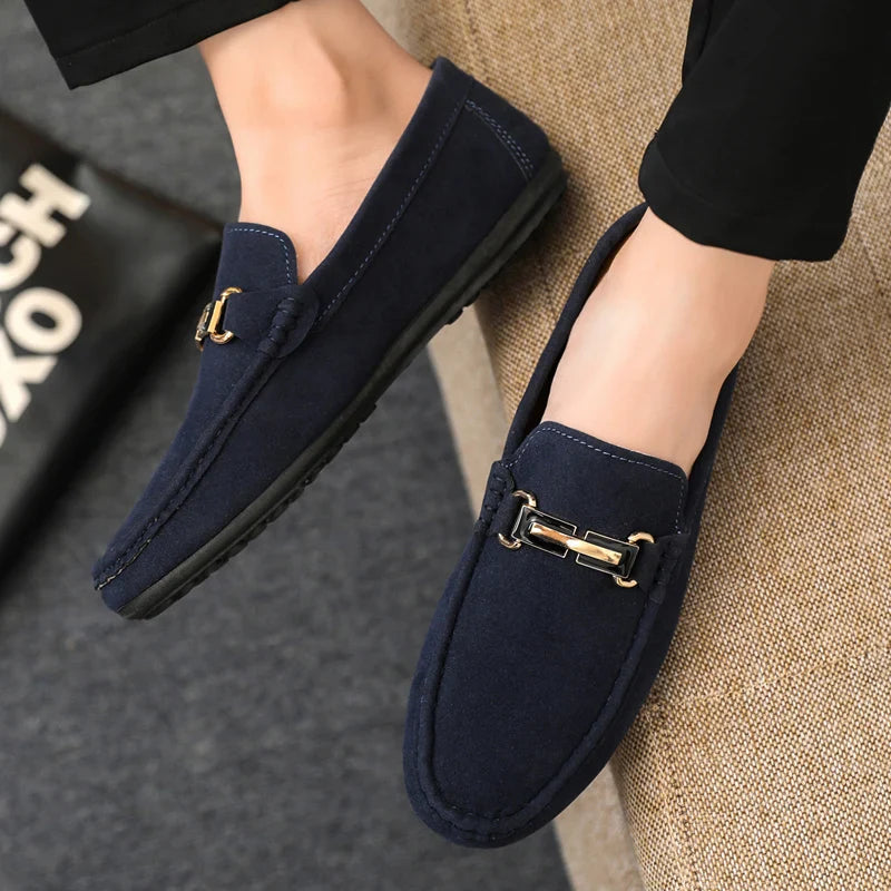 Spring and Summer Men's Shoes, Low-Top Beanie Shoes, Versatile Casual Shoes, Breathable Leather Shoes, Black Work Shoes, Slip-On Shoes