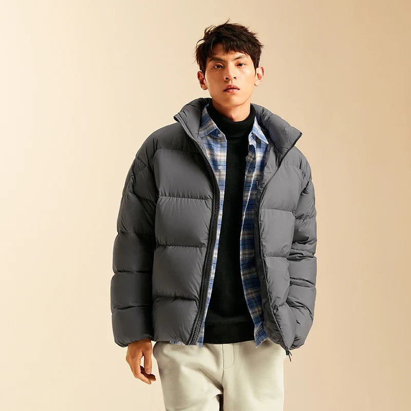 Down Jacket Men Winter Three-proof Windproof Waterproof Stain Resistant Thick Stand Collar Puffer Coat Lightweight Warm