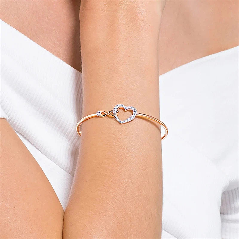 Classic Infinity Symbol Heart Jewelry Set Necklaces and Bracelets Rose Gold Rhodium Tone Finish Clear Crystals Fine Jewelry