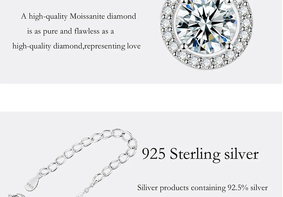 1-5CT Moissanite Necklace for Women S925 Pure Silver Round Laboratory Diamond Pendant Fashionable Wedding Luxury Jewelry