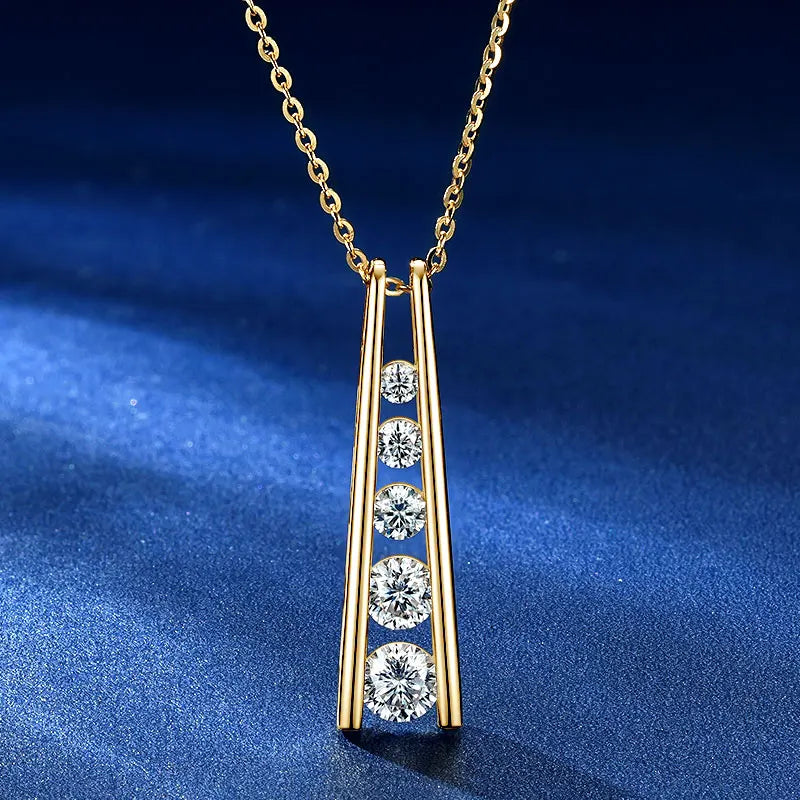 Exquisite Geometric Trapezoid Pendant Necklace 925 Sterling Silver Round Full Moissanite Necklaces for Women Jewelry Gift