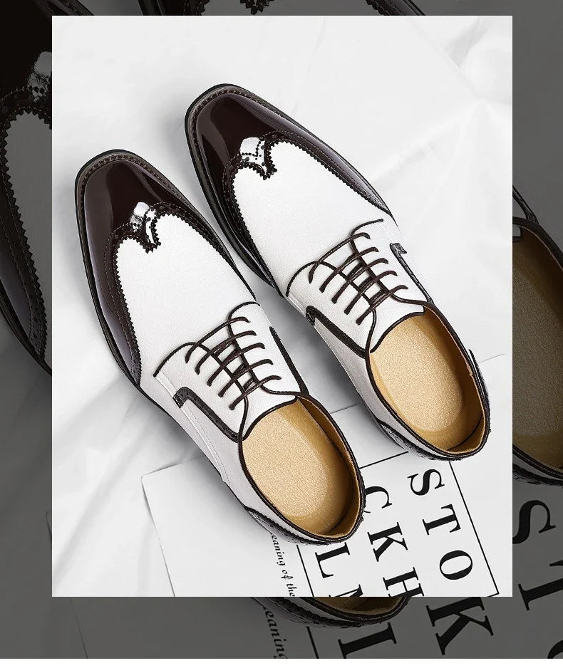 New Designer Business Leather Shoes for Men Color Match Lace Designer Casual Shoes Male Spring Autumn New Dress Brogue Shoe Man