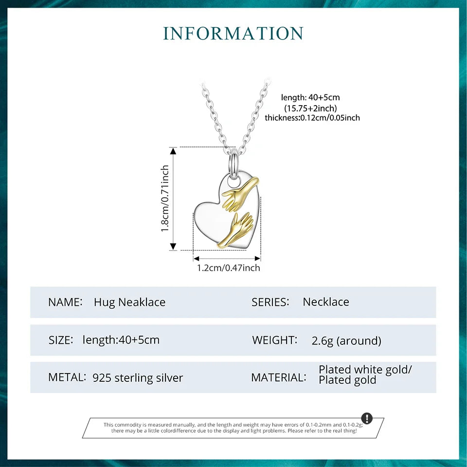 925 Sterling Silver Two-tones Hug Necklace Heart Pendant Chain Necklace for Women Mother's Day Gift Guard Jewelry
