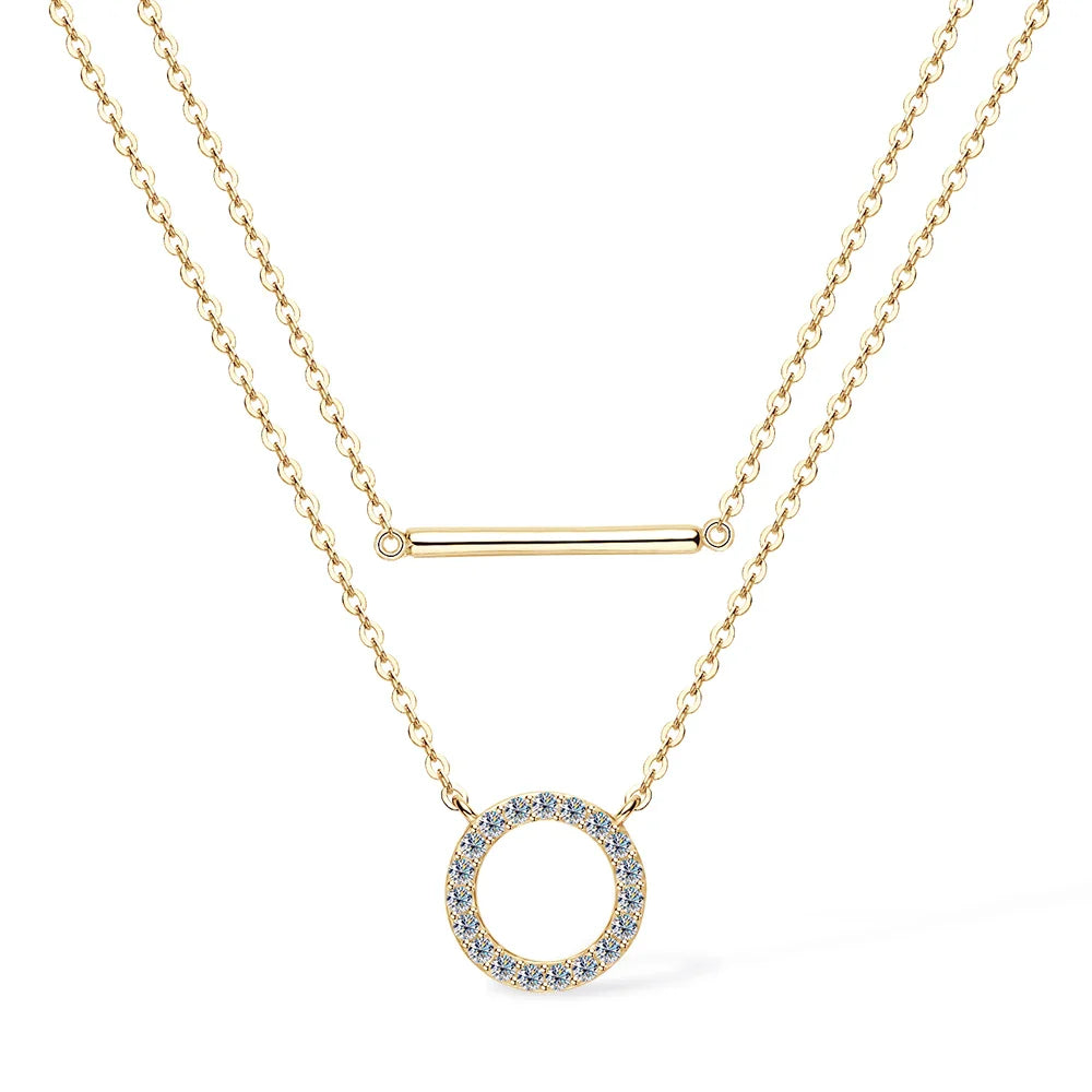 Dainty 1.5mm Moissanite Necklace for Women 14K Gold/Sterling Silver Plated Double Layer Chain Trendy Jewelry Gifts