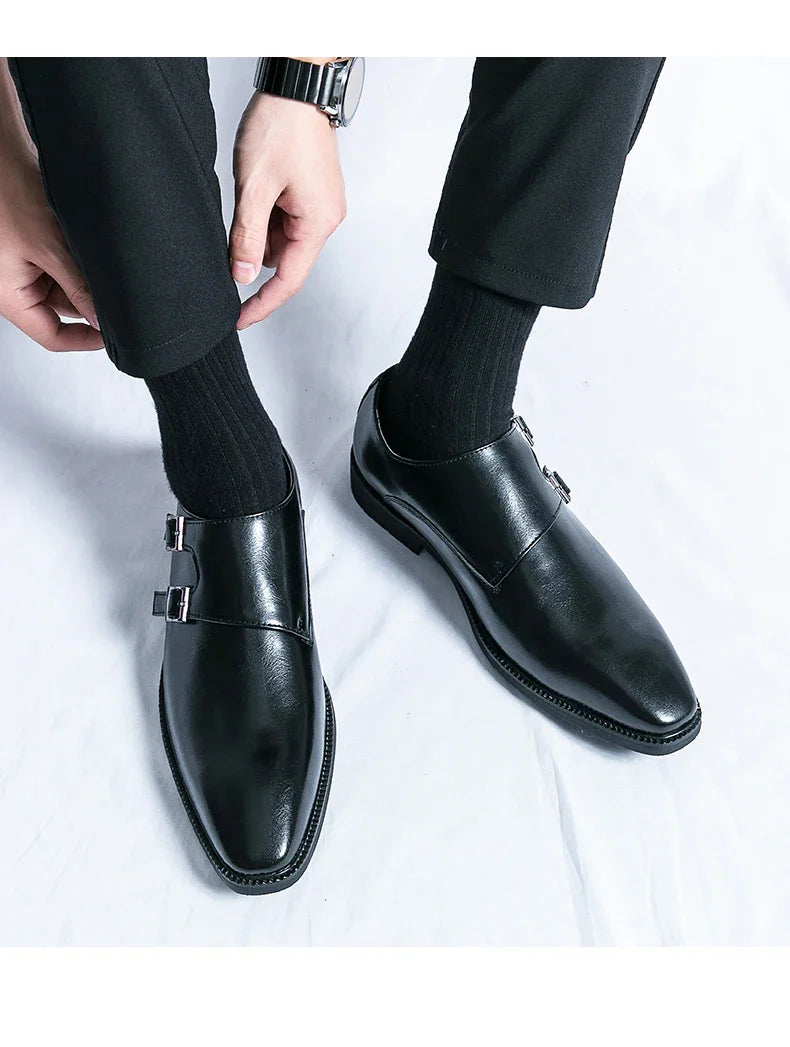 Men's Monk Leather Shoes Pointed Toe Buckle Dress Shoes Oxfords Classic Retro Business Office Wedding Comfortable