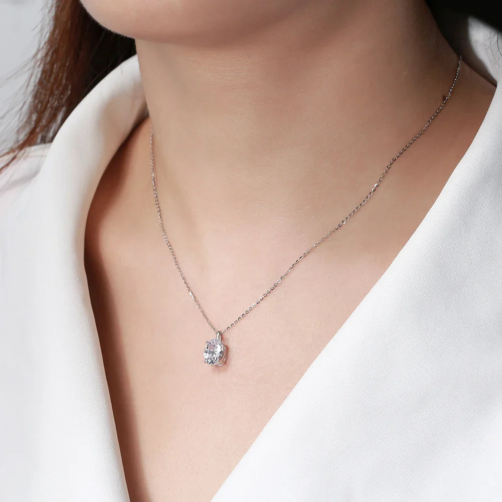 925 Sterling Silver Cubic Zirconia Bridal Pendant Necklace Elegance Oval-Cut Teardrop CZ Necklace for Women APN11