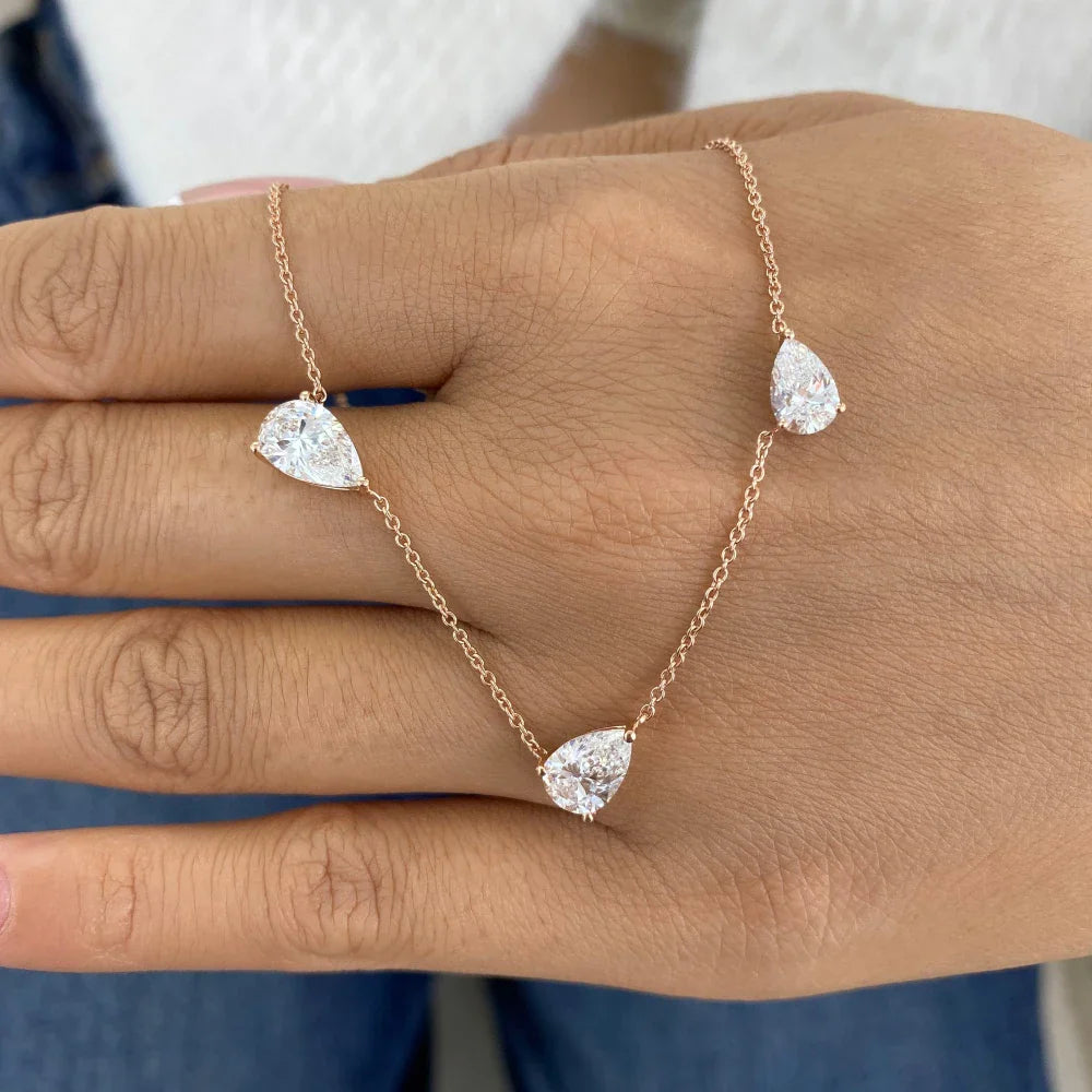 East West 9cttw Pear Cut Moissanite Necklace for Women 925 Sterling Silver Waterdrop Diamond Neckchain Wedding Party Jewelry GRA