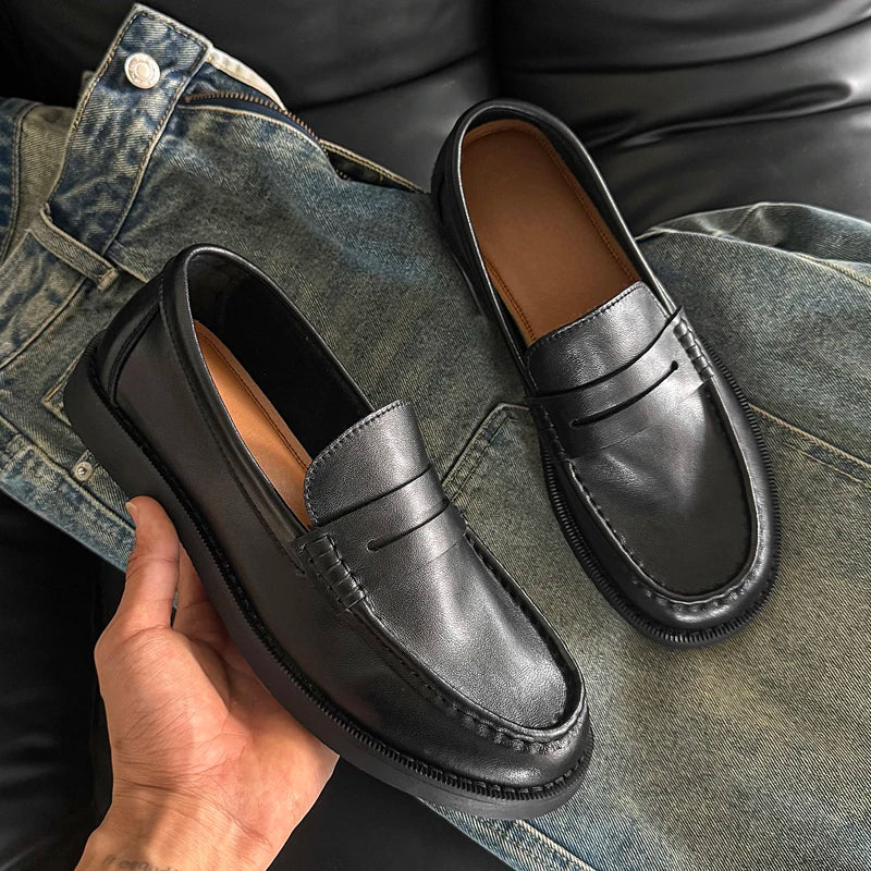 Handmade Mens Leather Loafers Non Slip Slip on Walking Flats Breathable Outdoor Casual Shoes for Man Work Office Driving Shoes