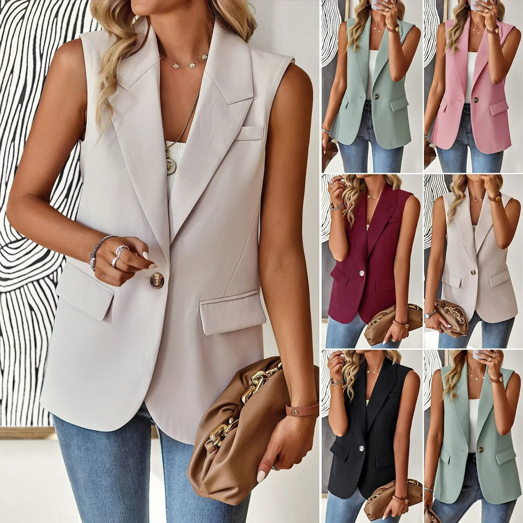 Blazer Women Clothing Coat Vest Solid Single-breasted Casual Elegant Fashion Sleeveless Solid Street Jacket Clothing New