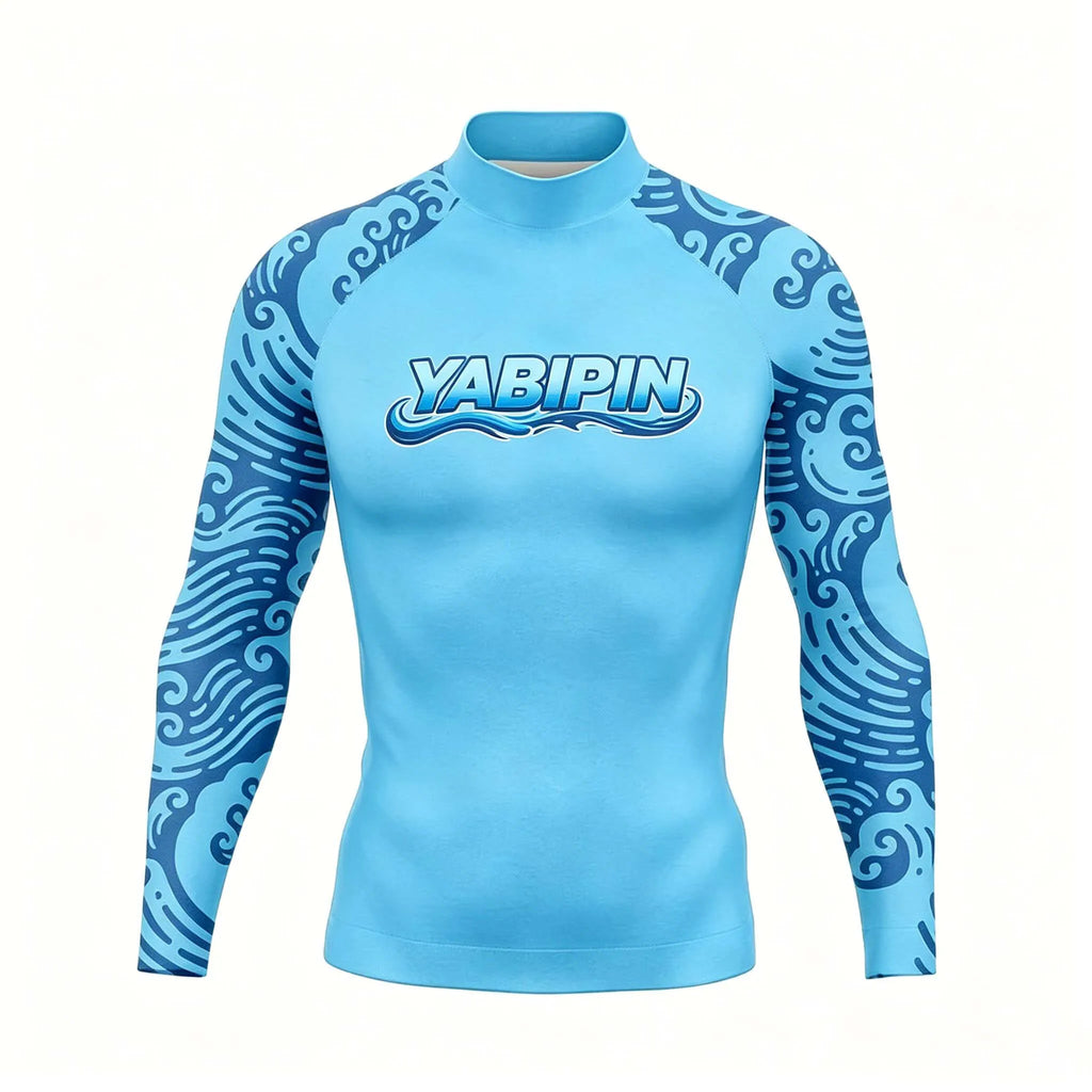 Quick Dry Long Sleeve Rash Guard for Men with High Collar – Sun Protection Beach Swim Tee