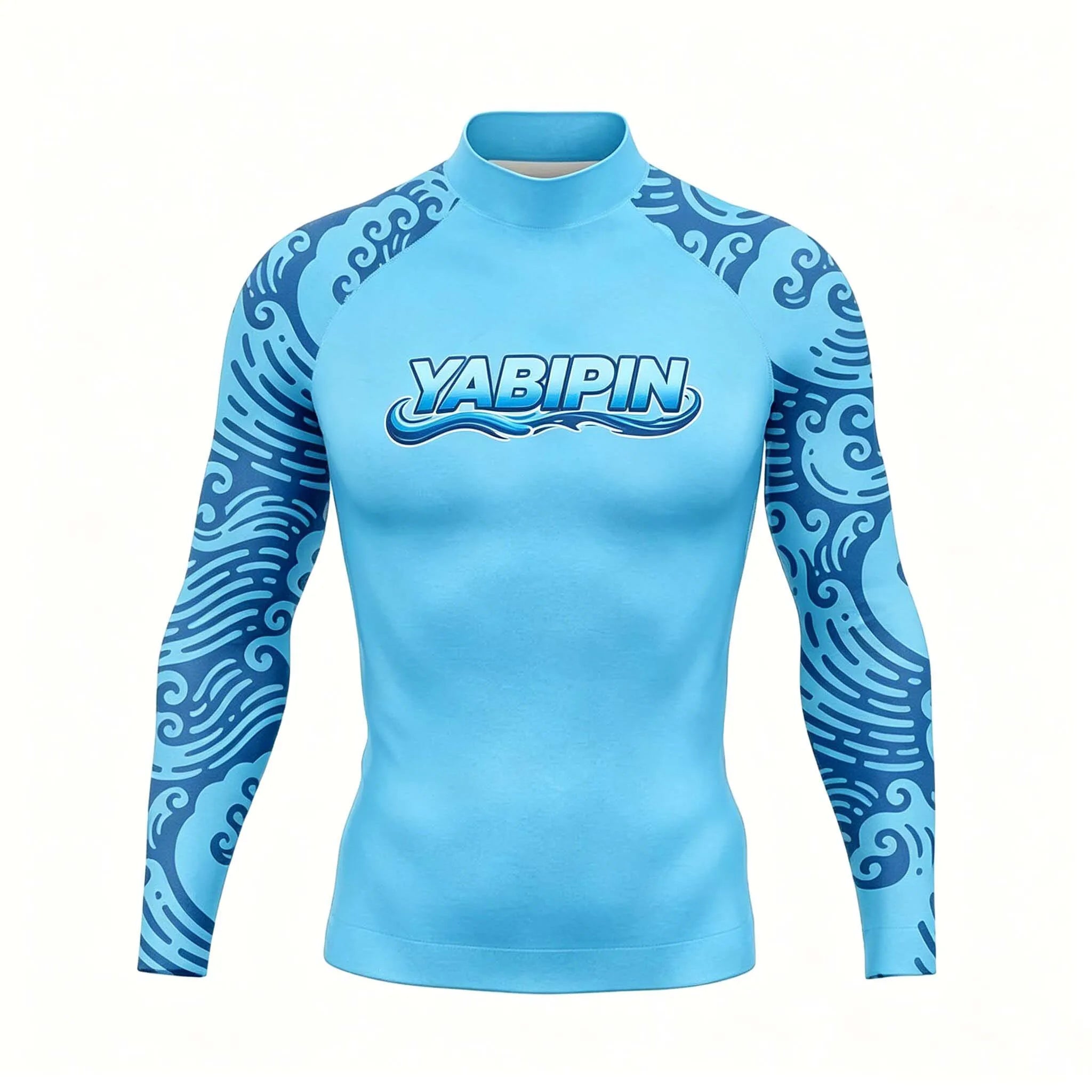Quick Dry Long Sleeve Rash Guard for Men with High Collar – Sun Protection Beach Swim Tee