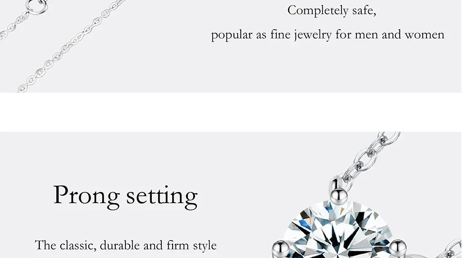 1-5 Carat Moissanite Necklace for Women S925 Pure Silver Diamond Classic Four Claw Pendant Wedding Jewelry