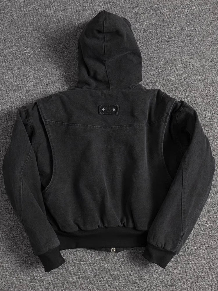 Autumn Winter Short Thickened Warm Oversized Canvas Washed Padded Jacket with Faux Fur Inside Loose Casual Hoodie