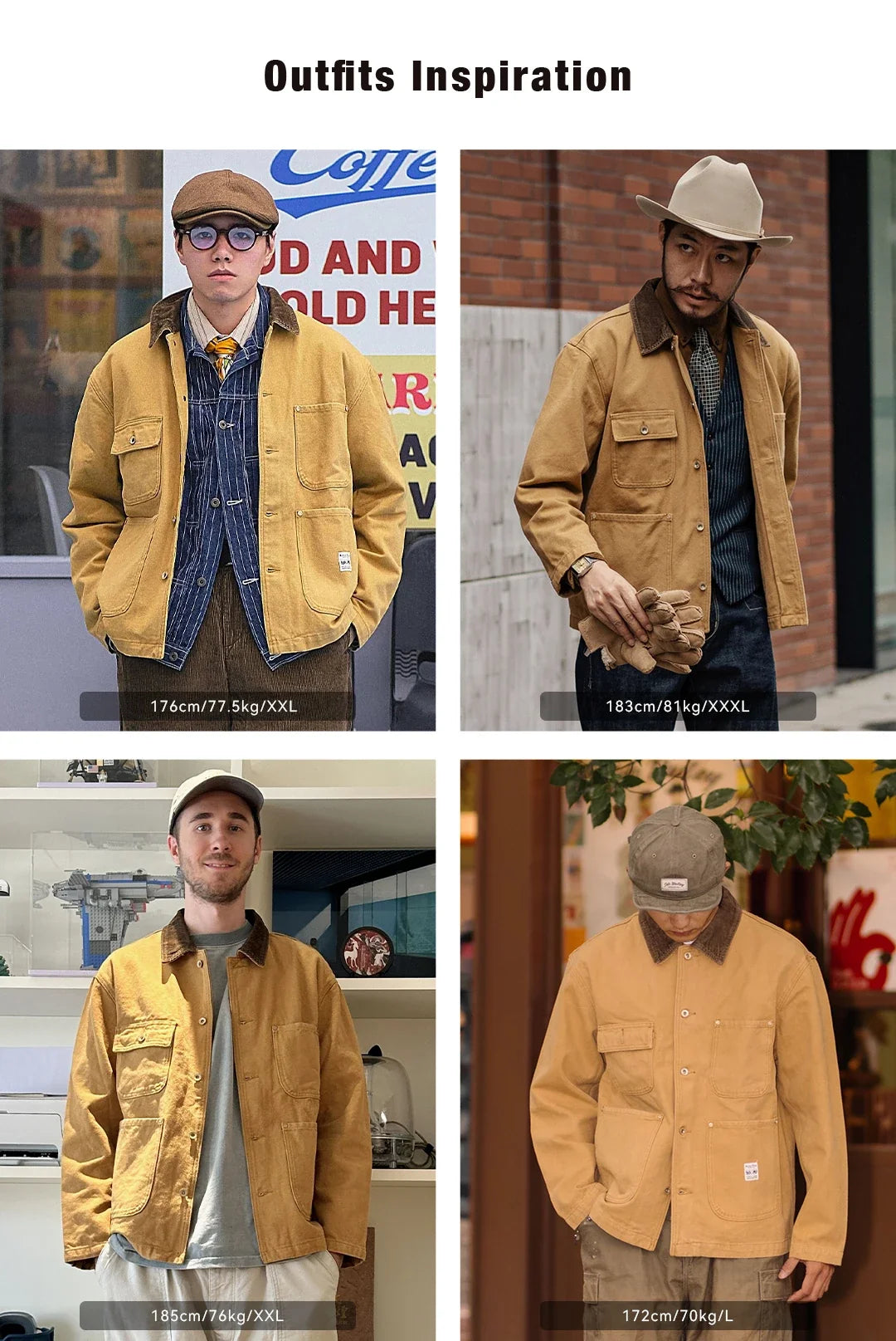 Vintage Heavyweight Michigan Chore Jackets Multi-Pocket Canvas Hunting Coat for Men's Spring Loose Lapel Collar Outwear