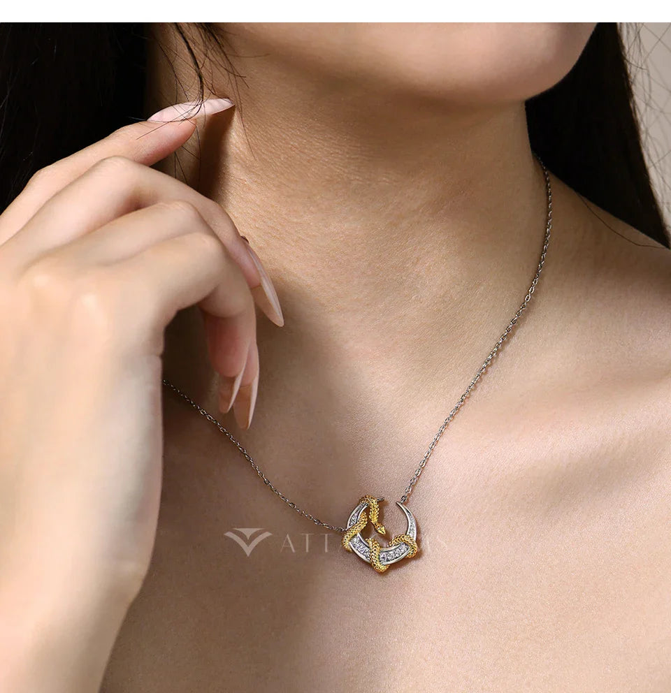 Luxury Moissanite Necklace With Moon Snake for Women S925 Sterling Silver lucky Birthday Party Engagement Jewelry Gift