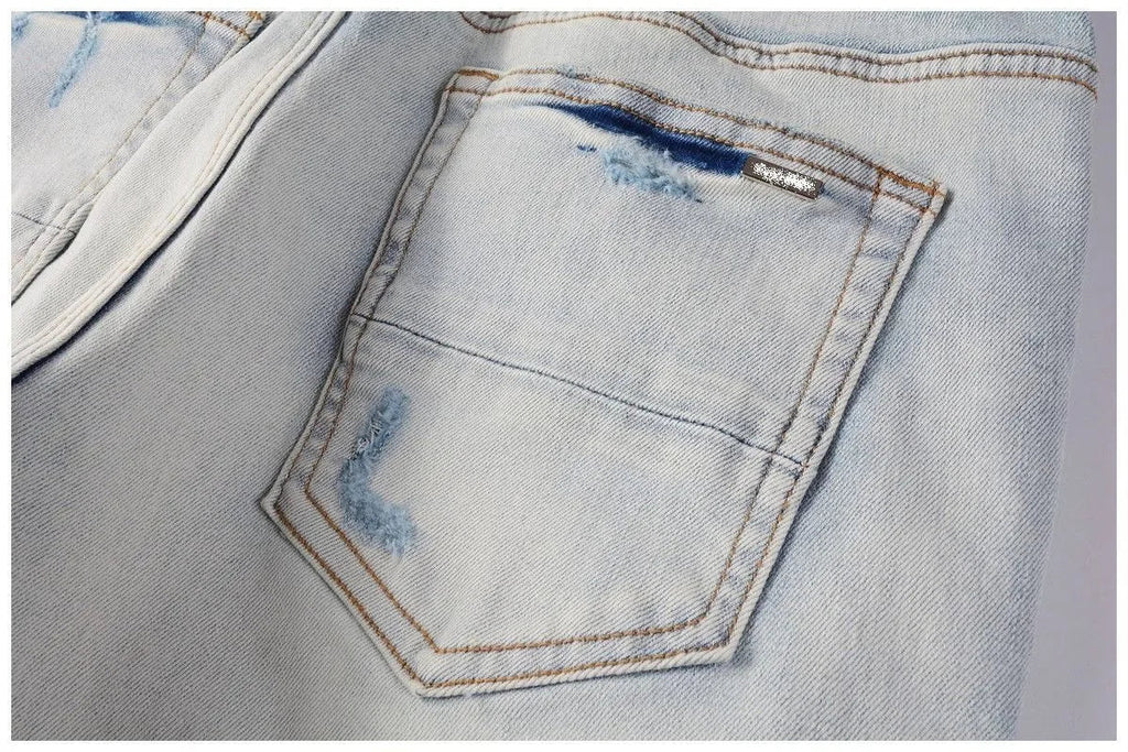 Spring and Autumn New Trend Solid Color Straight Tube Ripped Stretch Jeans Men Casual Comfortable Breathable High-Quality Jeans