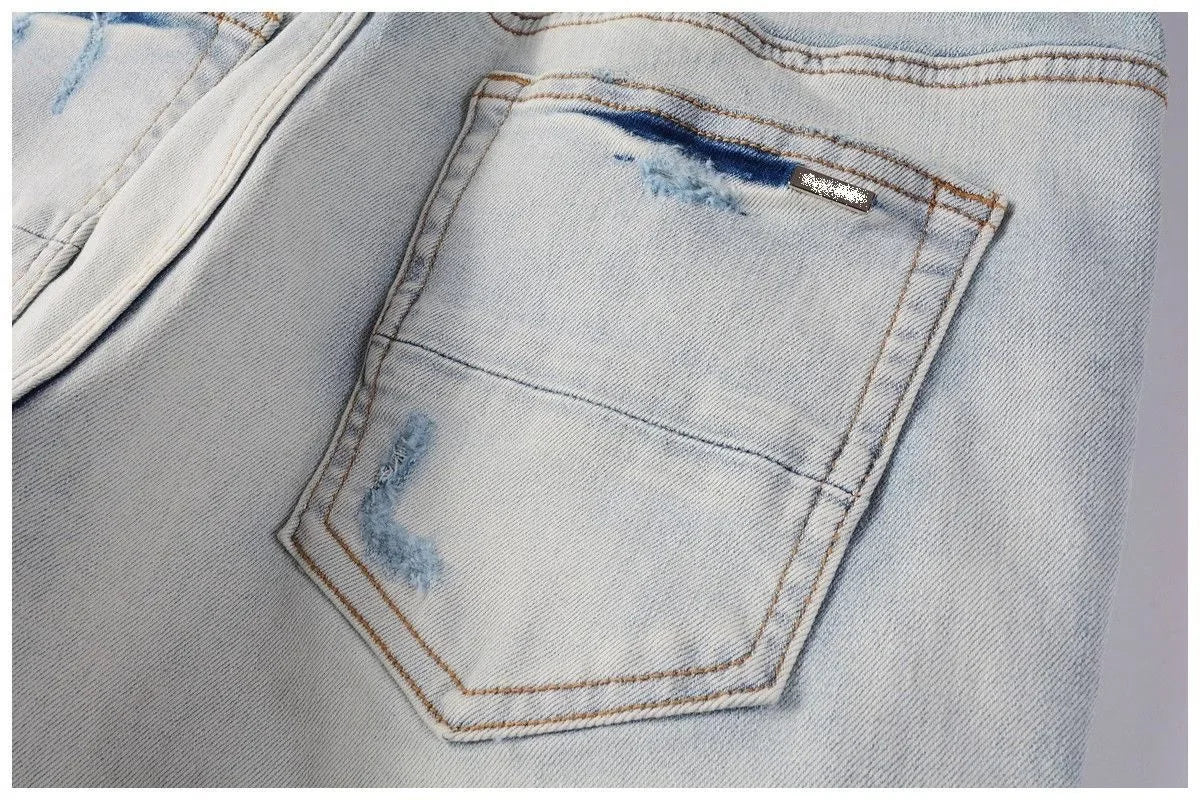 Spring and Autumn New Trend Solid Color Straight Tube Ripped Stretch Jeans Men Casual Comfortable Breathable High-Quality Jeans
